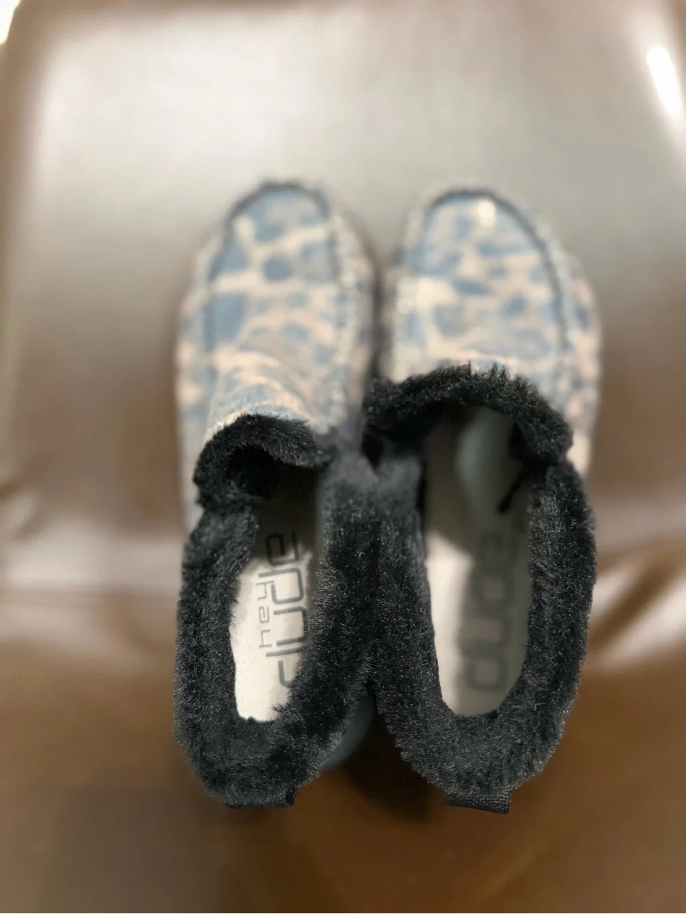 Hey Dude Womens Leopard Print Fleece Lined Slip-On Boots